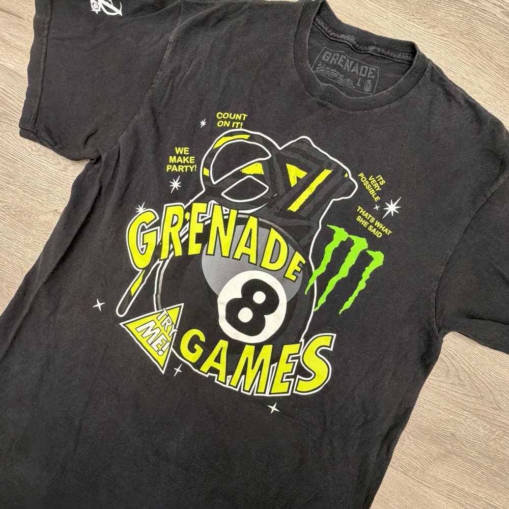 Grenade Games Monster Energy Graphic T Shirt Mens Large Black Skate Streetwear